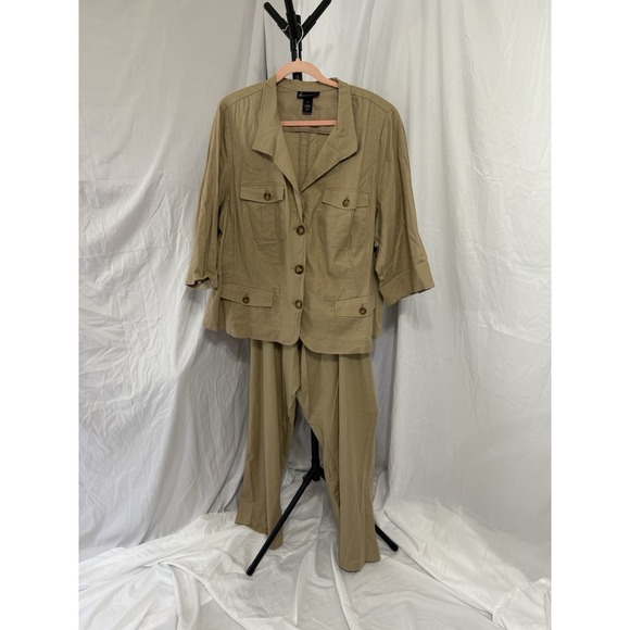 Lane Bryant Women's Size 28 3 Button Blazer & Pants Beige 3/4 Sleeve Linen Blend - Picture 1 of 16